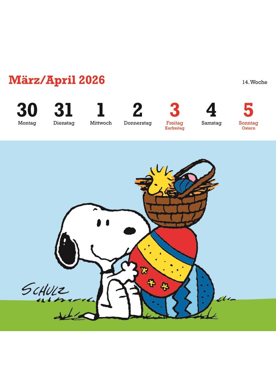 Auf diesem Bild sehen Sie das Produktbild fr 5 PEANUTS POSTKARTENKALENDER 2026 -