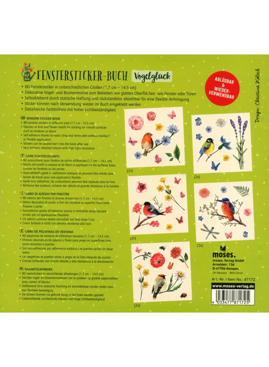 Auf diesem Bild sehen Sie das Produktbild 2 fr FENSTERSTICKER-BUCH VOGELGLCK