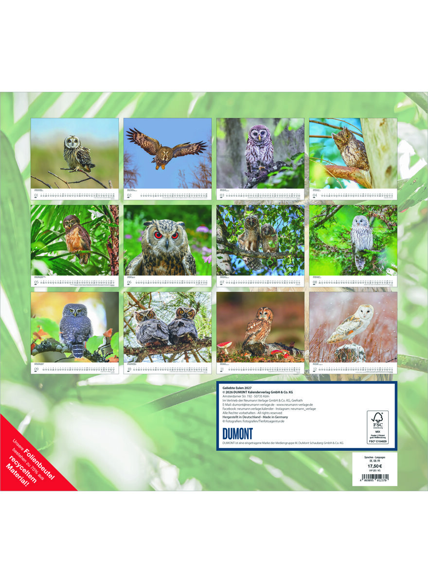 Auf diesem Bild sehen Sie das Produktbild f�r 5 KALENDER GELIEBTE EULEN 2027 -