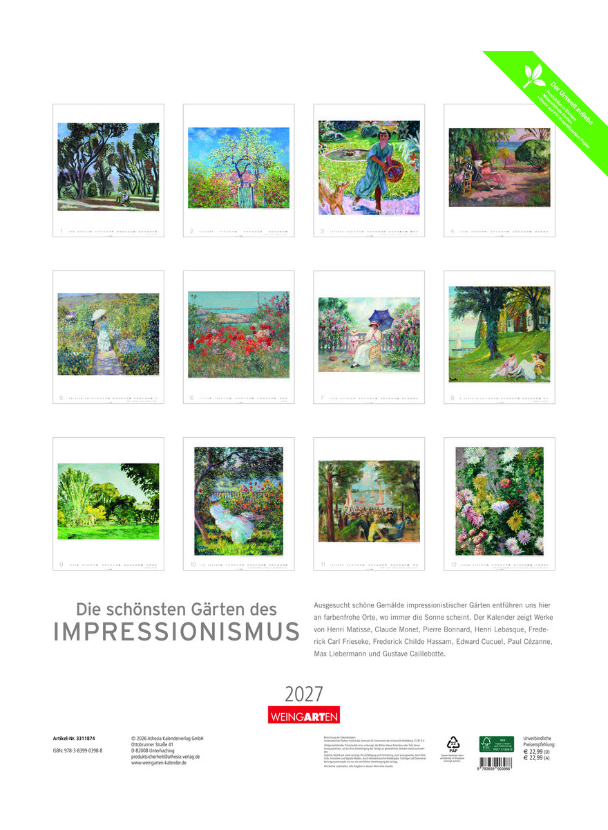 Auf diesem Bild sehen Sie das Produktbild f�r 5 KALENDER DIE SCH�NSTEN G�RTEN DES IMPRESSIONISMUS 2027 -