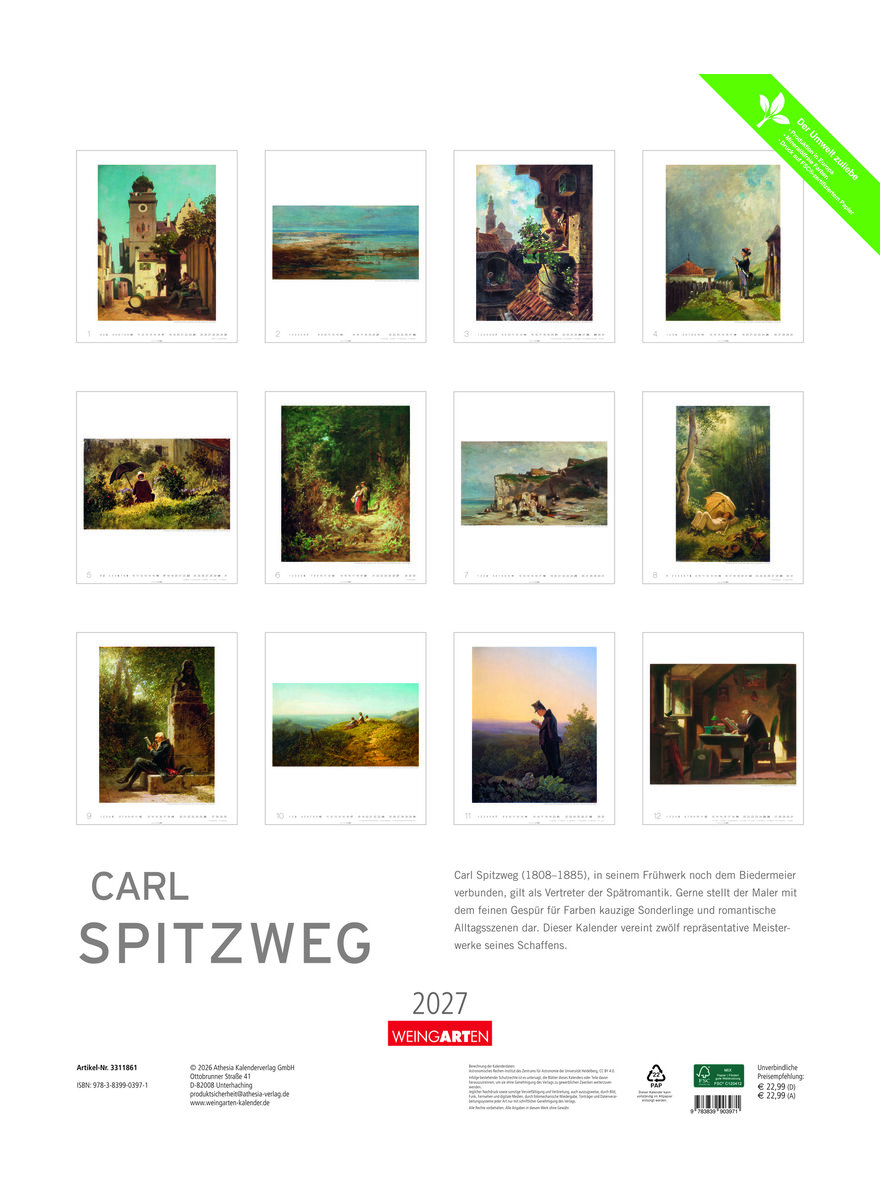 Auf diesem Bild sehen Sie das Produktbild f�r 5 KALENDER CARL SPITZWEG 2027 -