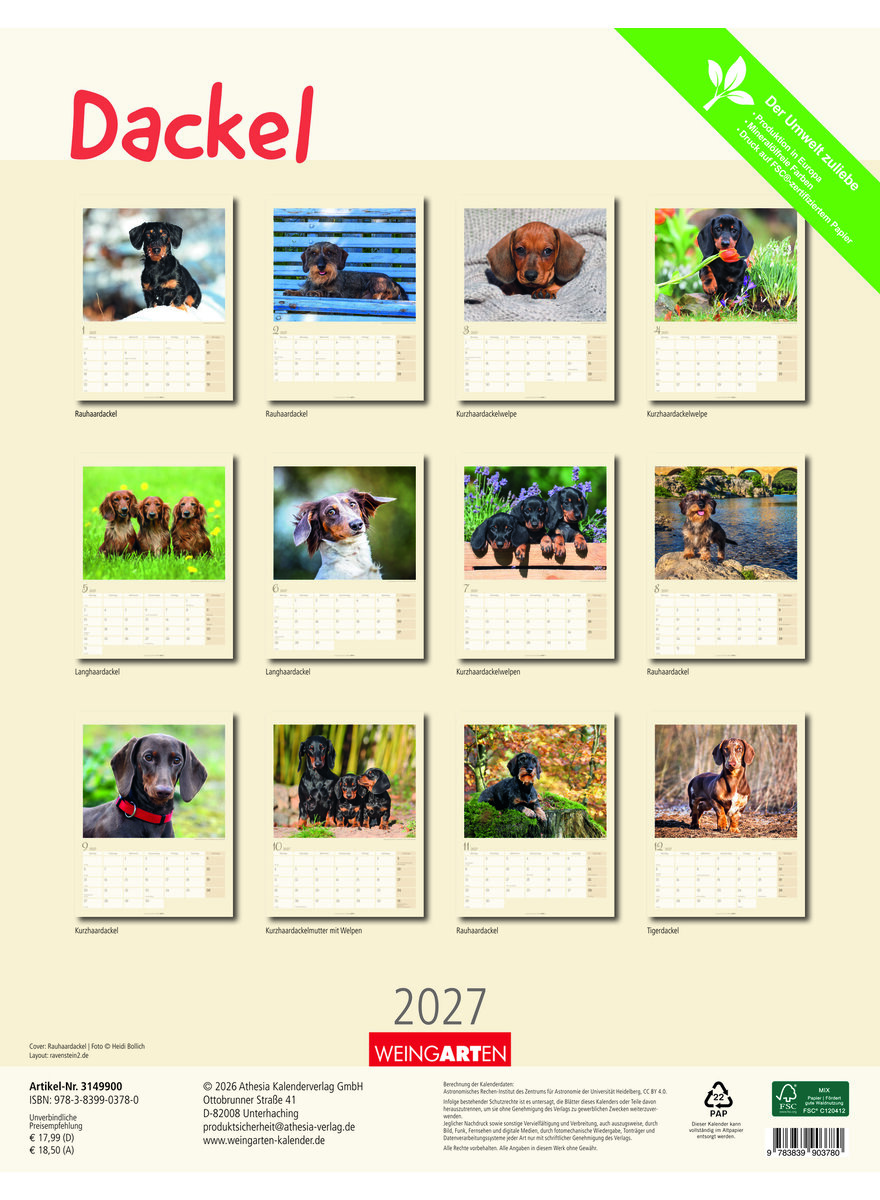 Auf diesem Bild sehen Sie das Produktbild f�r 5 KALENDER DACKEL 2027 -
