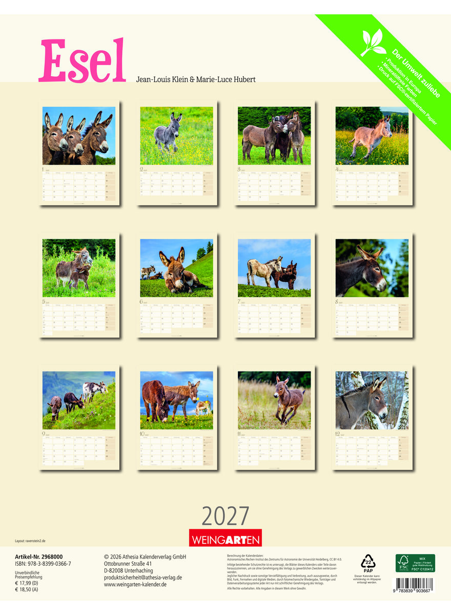 Auf diesem Bild sehen Sie das Produktbild f�r 5 KALENDER ESEL 2027 -