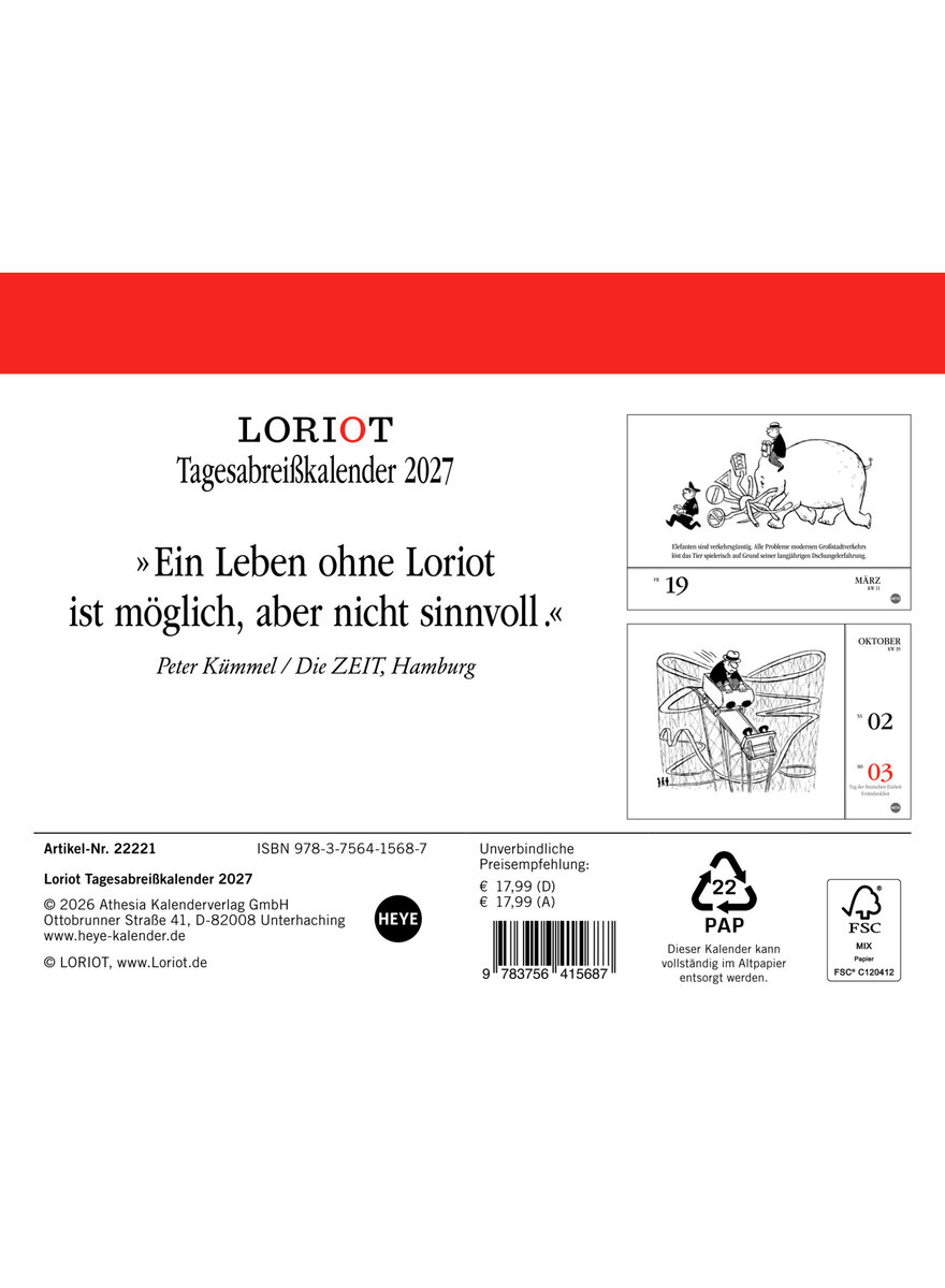 Auf diesem Bild sehen Sie das Produktbild f�r 5 LORIOT TAGESABREI�KALENDER 2027 -