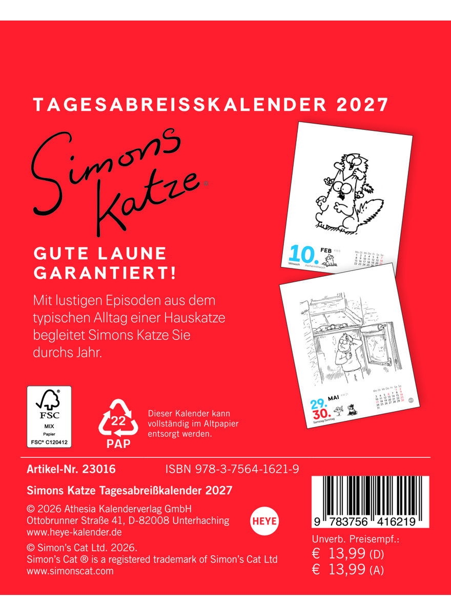 Auf diesem Bild sehen Sie das Produktbild f�r 5 KALENDER SIMONS KATZE 2027 -