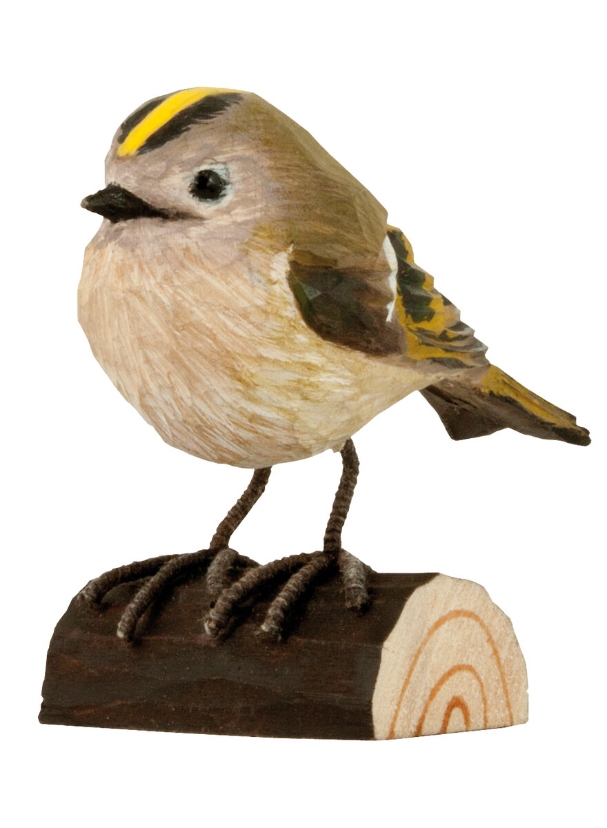 WINTERGOLDHHNCHEN - HAND- GESCHNITZTER VOGEL AUS HOLZ