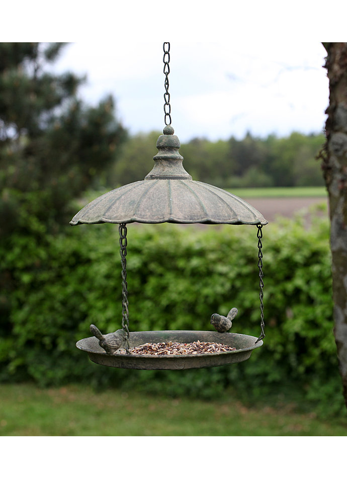 Freistehende Vogeltränke & Futterspender 2-in-1 - Metall, Grün, Schüssel 27 Cm Durchmesser, Mit Erdspieß