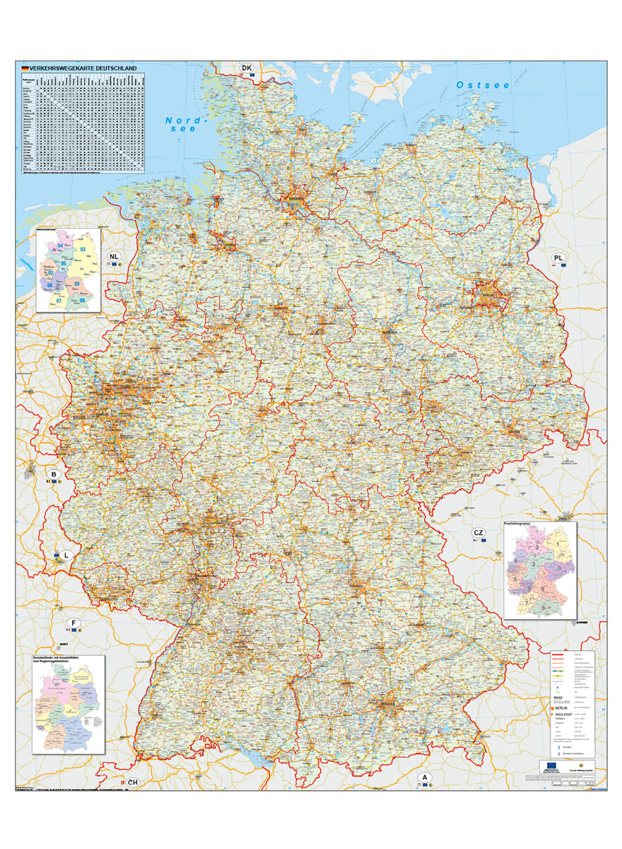 Auf diesem Bild sehen Sie das Produktbild 1 fr VERKEHRSWEGEKARTE DEUTSCHLAND WANDKARTE -