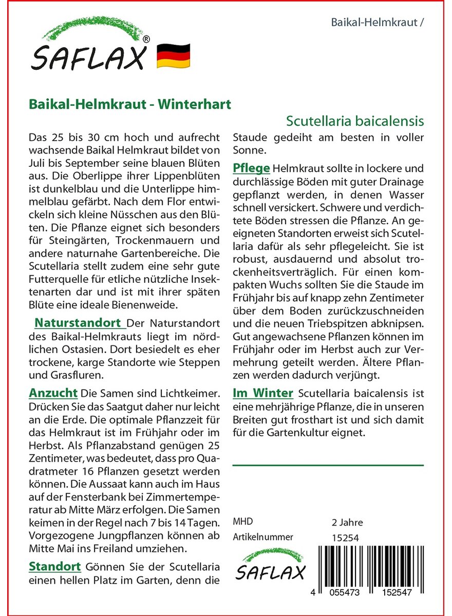 Auf diesem Bild sehen Sie das Produktbild 2 fr PFLANZENSAMEN BAIKAL HELMKRAUT