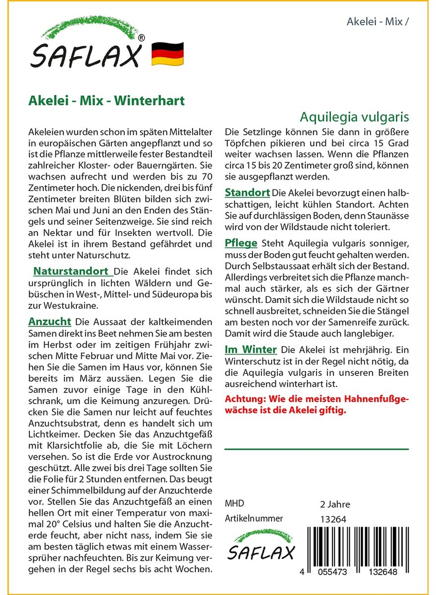Auf diesem Bild sehen Sie das Produktbild 2 fr PFLANZENSAMEN AKELEI-MIX