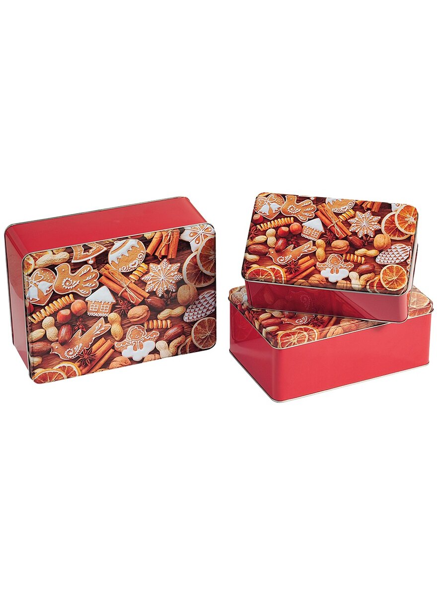 Auf diesem Bild sehen Sie das Produktbild 1 fr METALL-GEBCKDOSEN 3ER-SET MOTIV WEIHNACHTSGEBCK