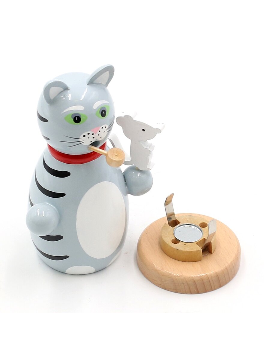 Auf diesem Bild sehen Sie das Produktbild fr 5 RUCHERFIGUR KATZE GRAU MIT MAUS