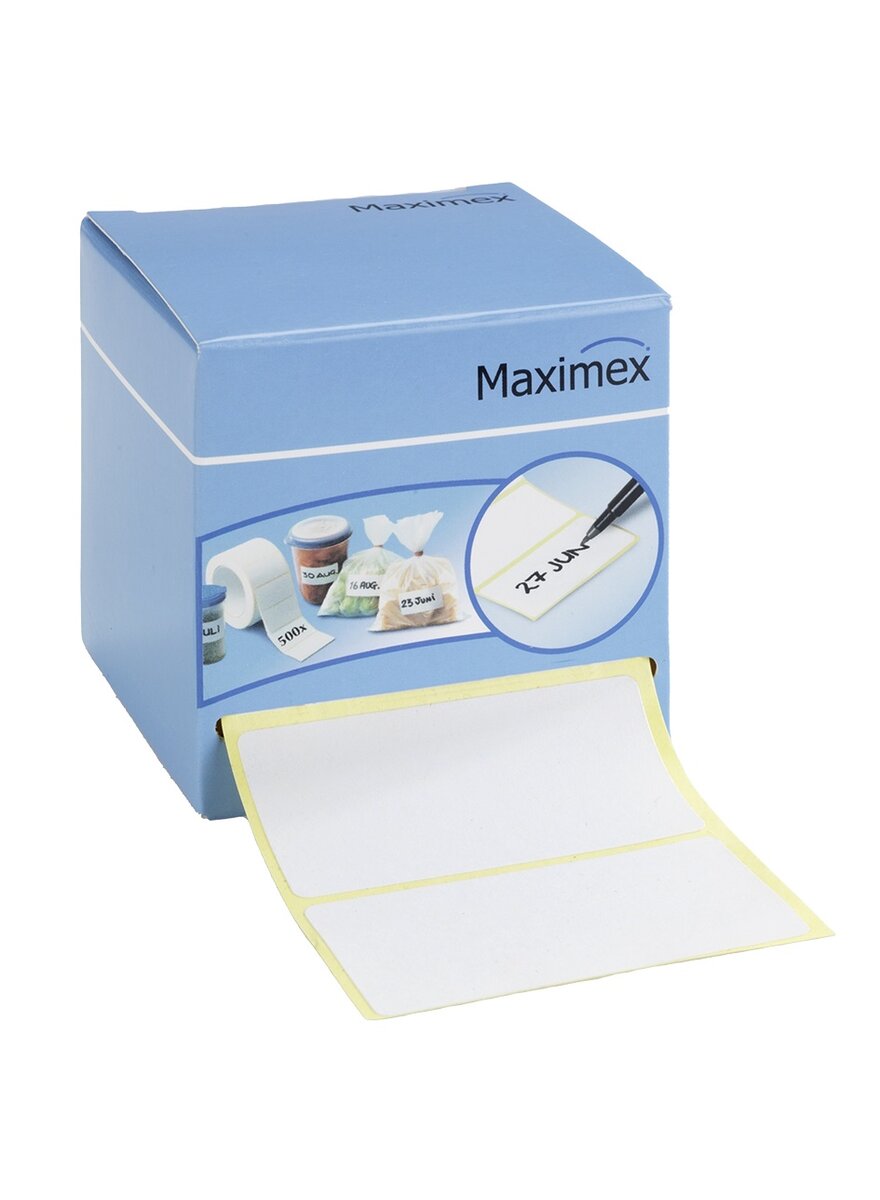 Auf diesem Bild sehen Sie das Produktbild 1 fr 500 HAFTETIKETTEN 6 x 3 CM WEISS IN SPENDERBOX