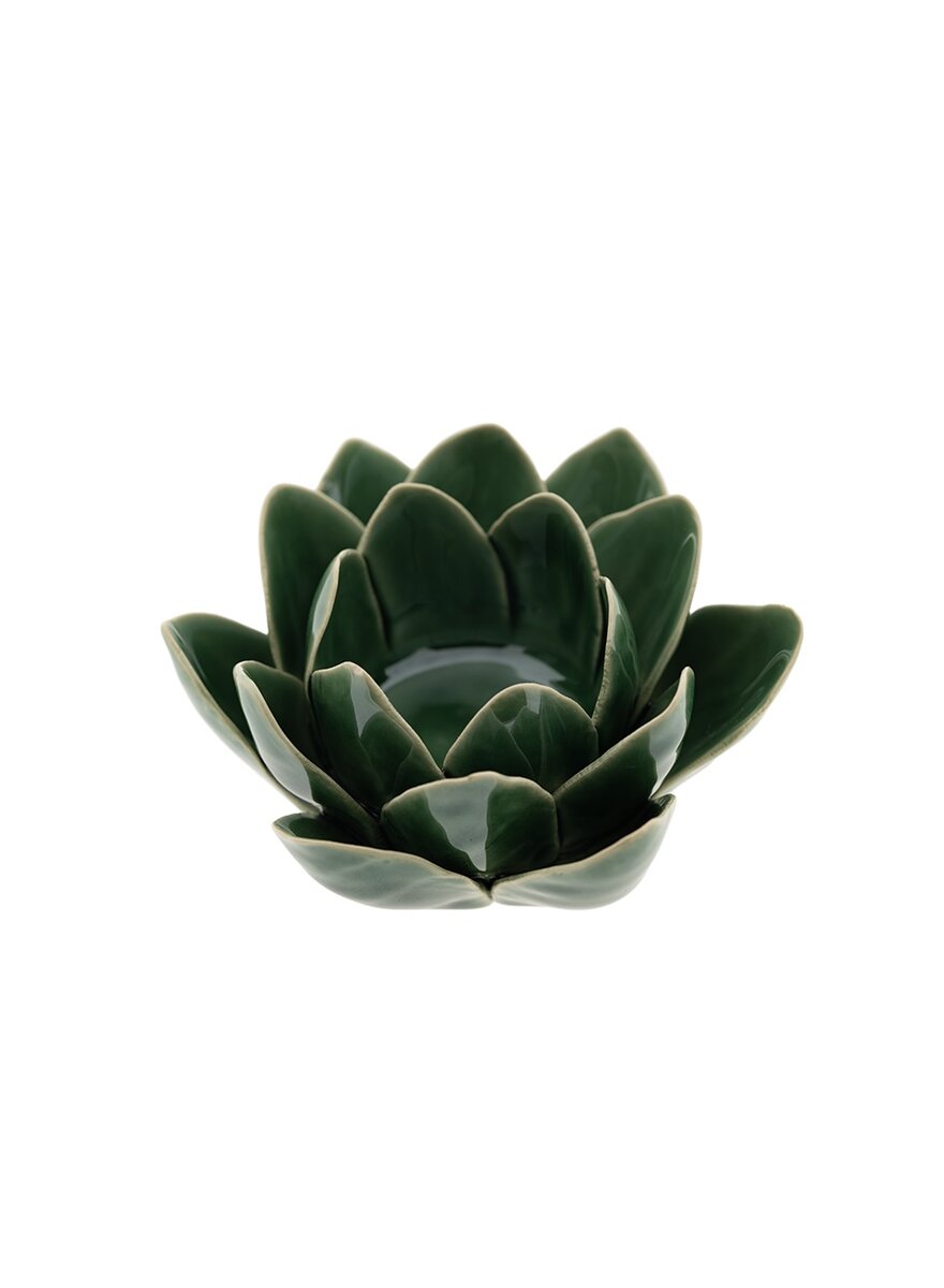 TEELICHT- & KERZENHALTER GRNER LOTUS AUS KERAMIK