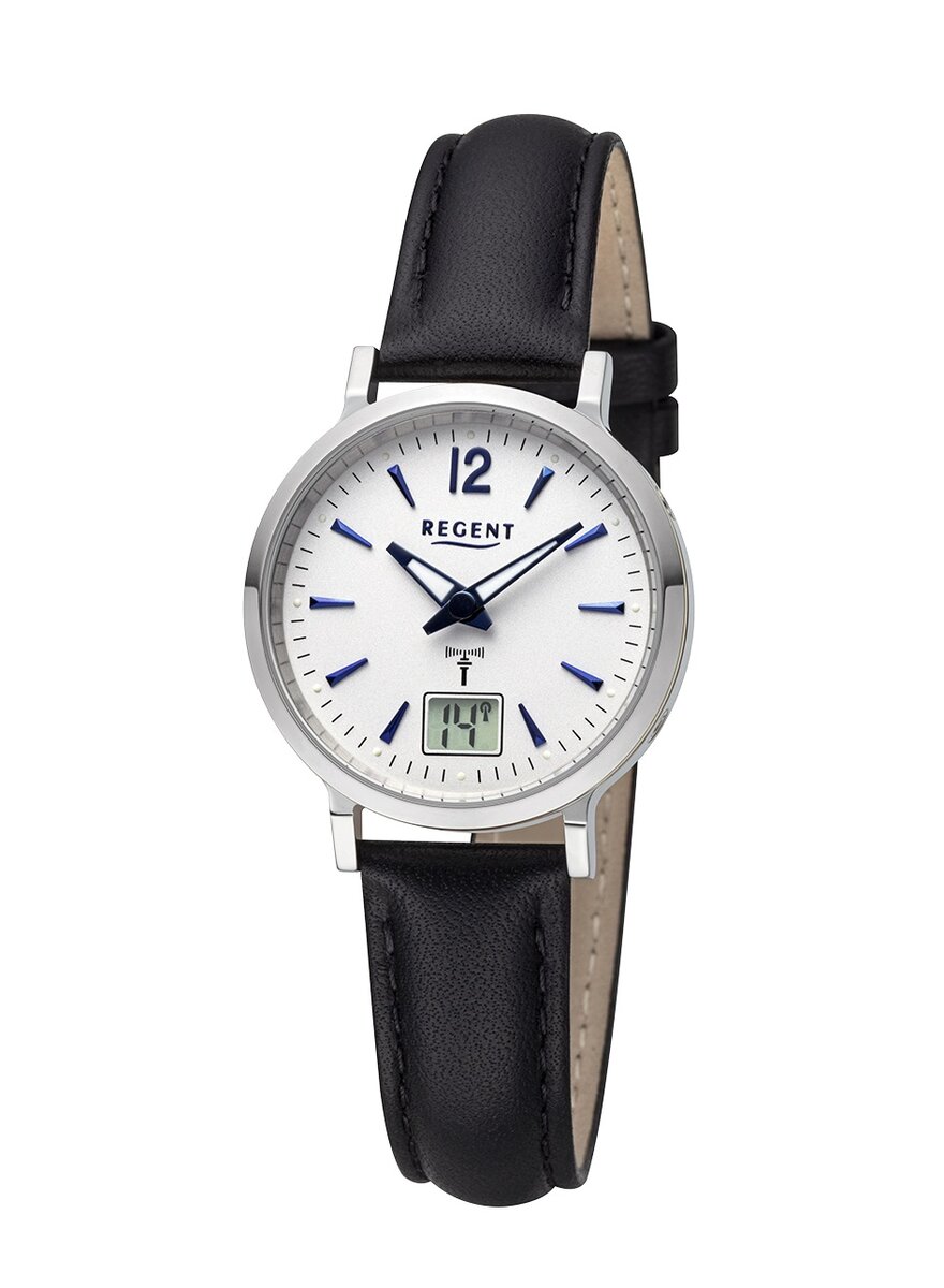 Auf diesem Bild sehen Sie das Produktbild 1 fr FUNK-DAMENARMBANDUHR MIT SCHWARZEM LEDERBAND