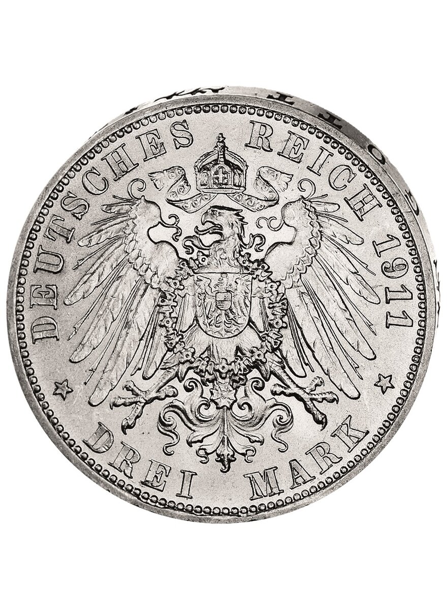 Auf diesem Bild sehen Sie das Produktbild 2 fr SILBERMNZE 3 MARK DEUTSCHES REICH 1908-1913 KNIG OTTO VON BAYERN