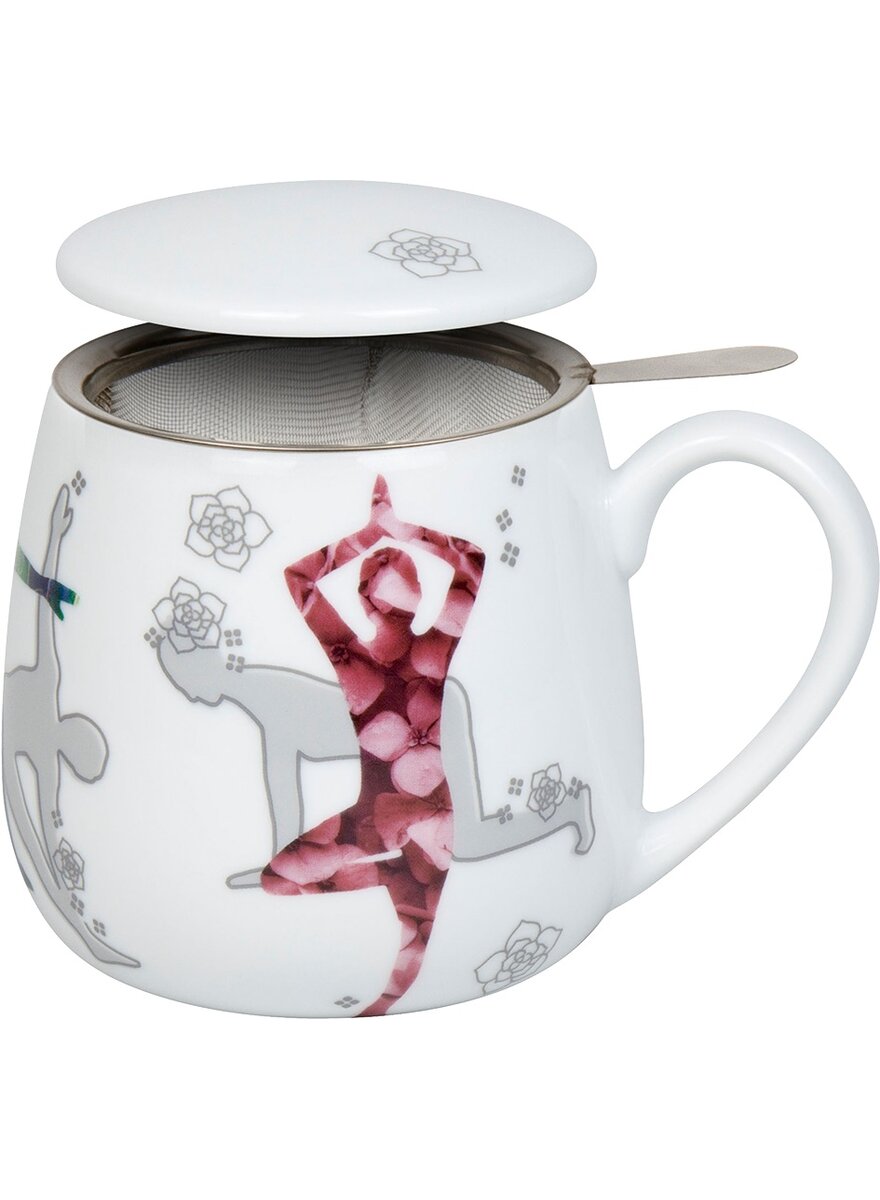 Auf diesem Bild sehen Sie das Produktbild 1 fr PORZELLANBECHER YOGA MIT TEESIEB UND DECKEL