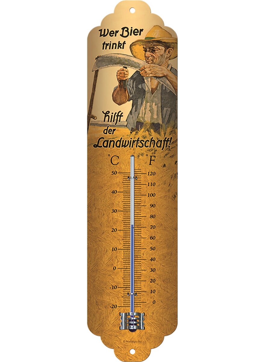 Auf diesem Bild sehen Sie das Produktbild 1 fr BLECH THERMOMETER WER BIER TRINKT HILFT DER LAND- WIRTSCHAFT