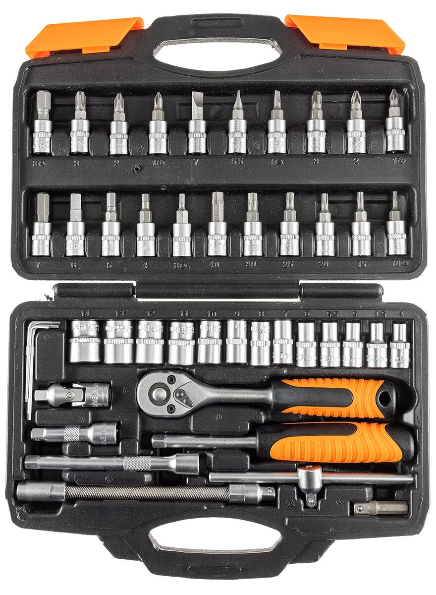 Auf diesem Bild sehen Sie das Produktbild 1 fr STECKSCHLSSEL- UND BITSATZ MIT -KNARRE 46-TLG.