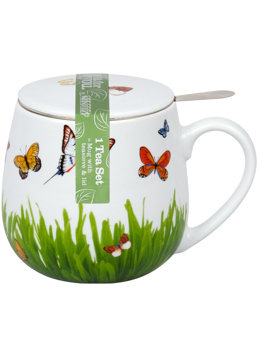 Auf diesem Bild sehen Sie das Produktbild 2 fr BECHER SCHMETTERLINGSWIESE MIT TEESIEB UND DECKEL