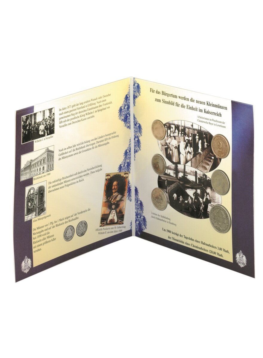 Auf diesem Bild sehen Sie das Produktbild 1 fr MNZ-SATZ DAS DEUTSCHE KAISER- REICH ZUR ZEIT WILHELM II. 1 PFENNIG BIS 1 MARK