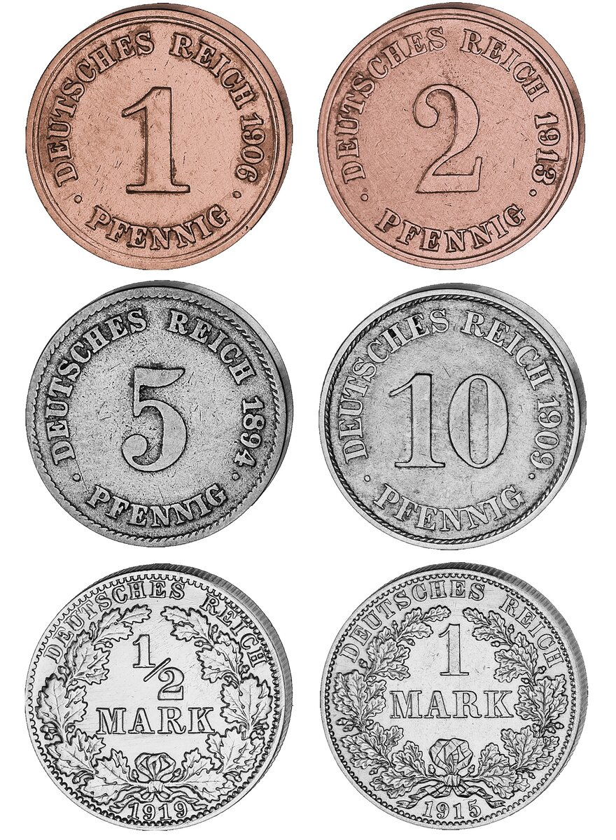 Auf diesem Bild sehen Sie das Produktbild 3 fr MNZ-SATZ DAS DEUTSCHE KAISER- REICH ZUR ZEIT WILHELM II. 1 PFENNIG BIS 1 MARK