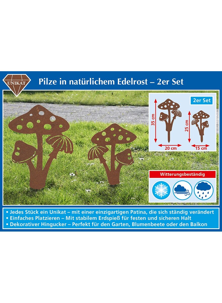 Auf diesem Bild sehen Sie das Produktbild 3 f�r GARTENSTECKER PILZE 2ER-SET - METALL MIT ECHTROST