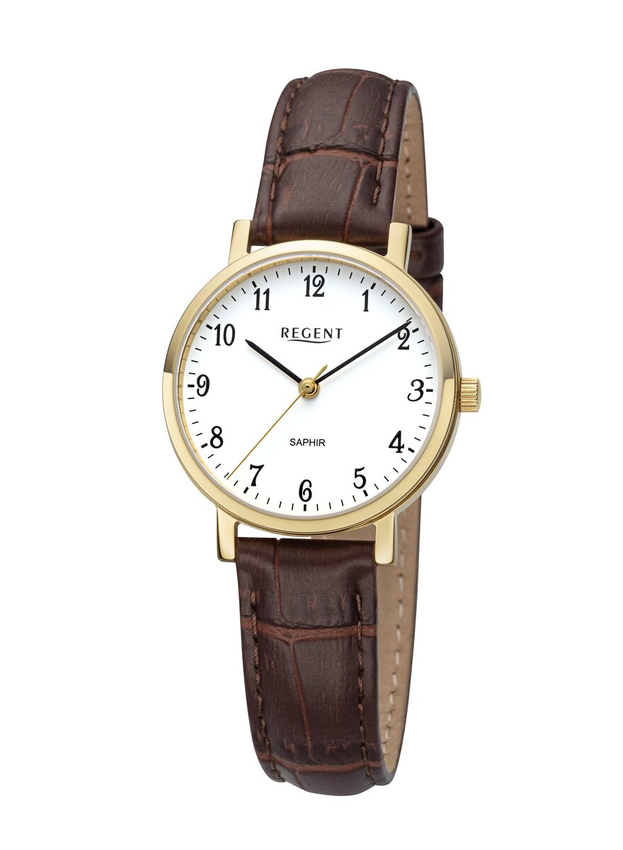 Auf diesem Bild sehen Sie das Produktbild 1 f�r DAMEN-ARMBANDUHR GOLDFARBEN MIT BRAUNEM LEDERBAND