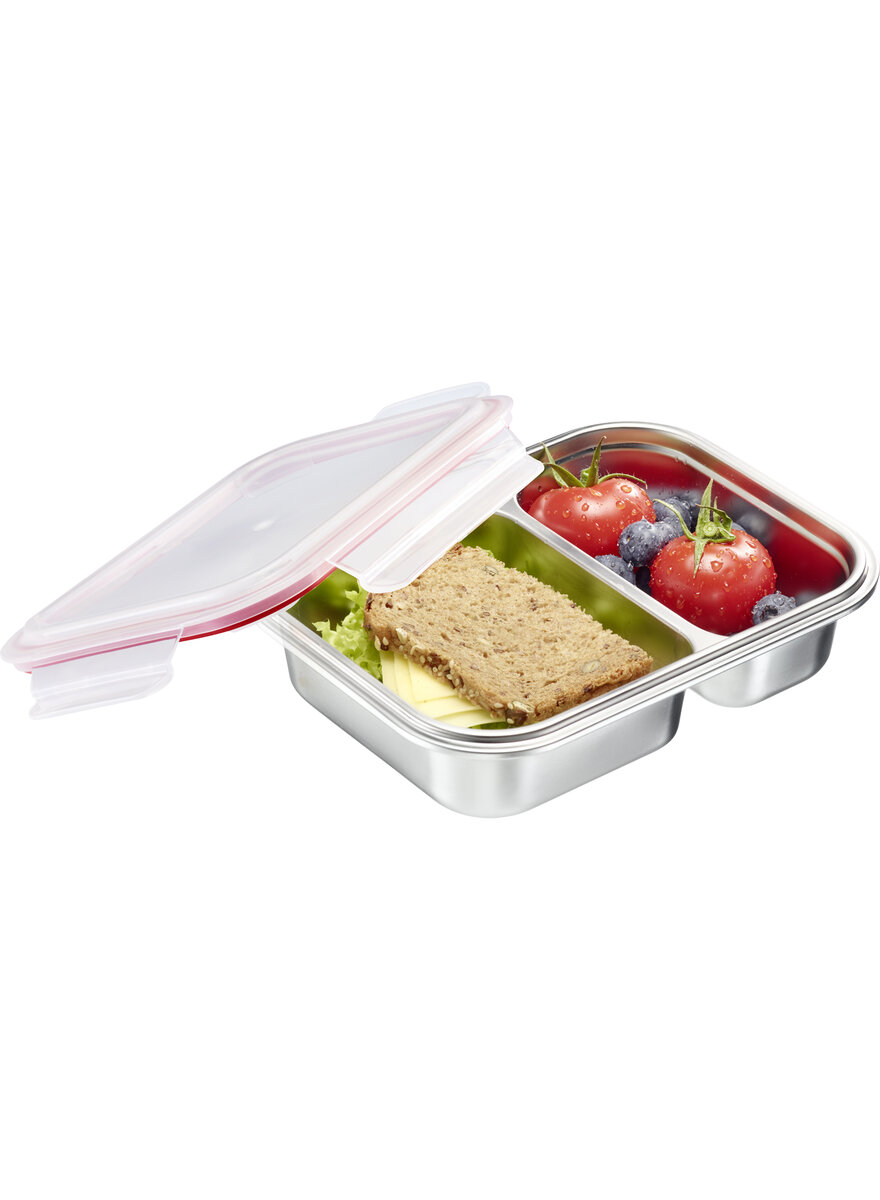 Auf diesem Bild sehen Sie das Produktbild 3 f�r FRISCHHALTEDOSE AUS EDELSTAHL MIT 2 KAMMERN 450 + 280 ML