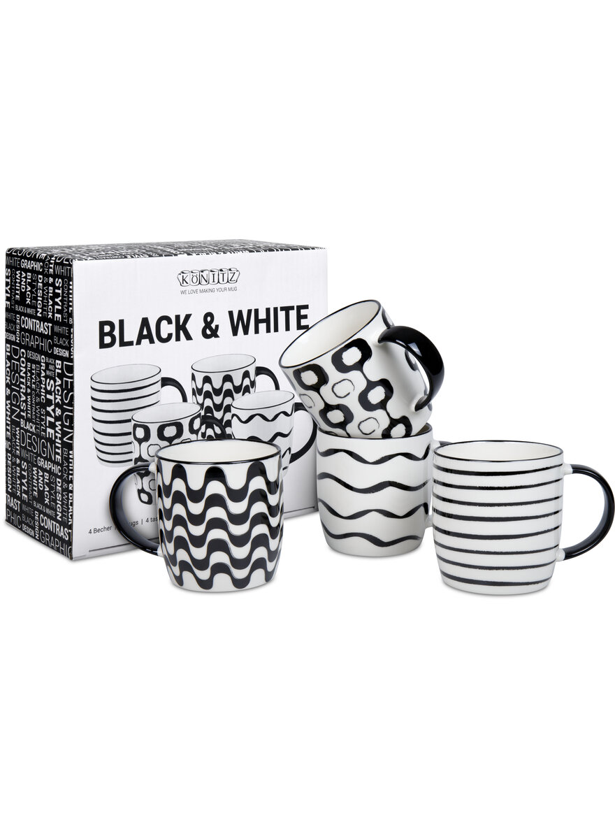 Auf diesem Bild sehen Sie das Produktbild 1 f�r PORZELLAN-BECHER BLACK & WHITE 4ER-SET IM GK