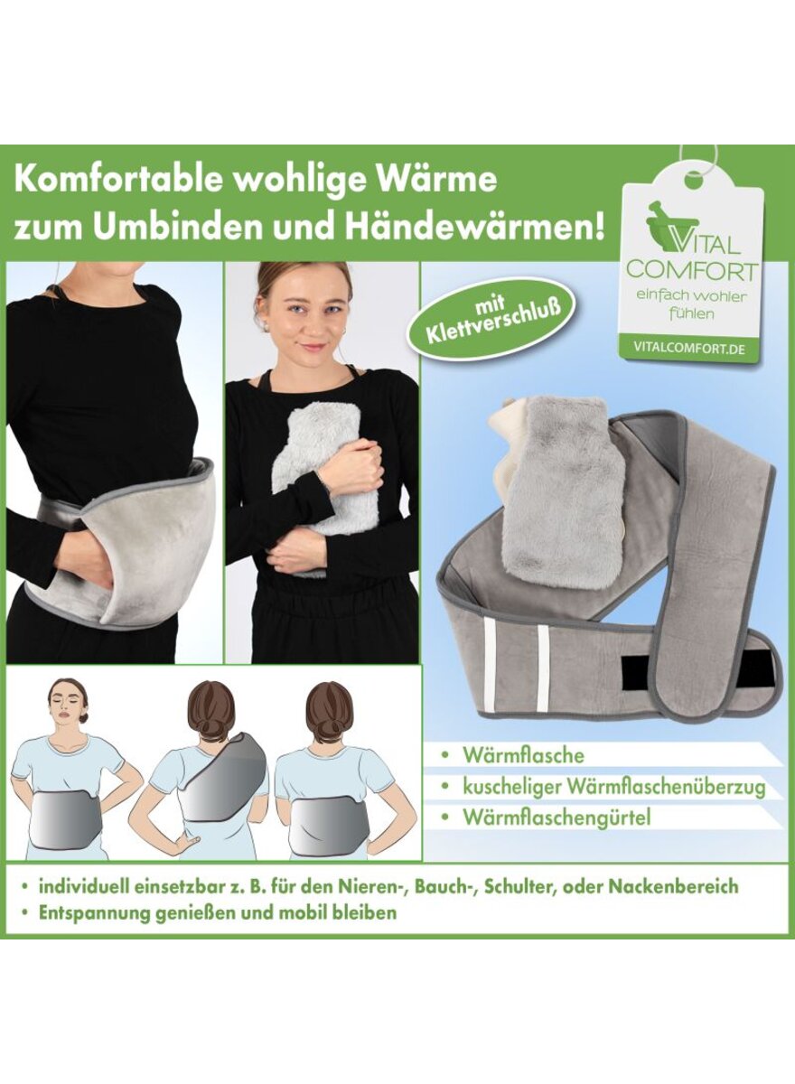 Auf diesem Bild sehen Sie das Produktbild f�r 5 VITAL COMFORT W�RMFLASCHEN- G�RTEL PREMIUM GRAU 1,75 LITER