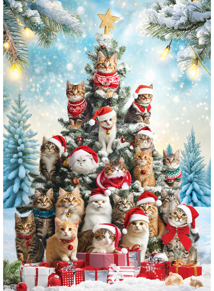 Auf diesem Bild sehen Sie das Produktbild 2 f�r PUZZLE DER KATZEN-WEIHNACHTS- BAUM 1000 TEILE