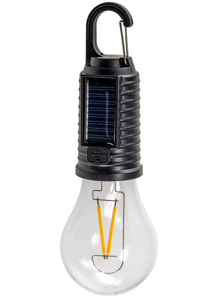 Auf diesem Bild sehen Sie das Produktbild 1 f�r LED GL�HLAMPE MIT SOLARZELLE, AKKU UND KARABINERHAKEN