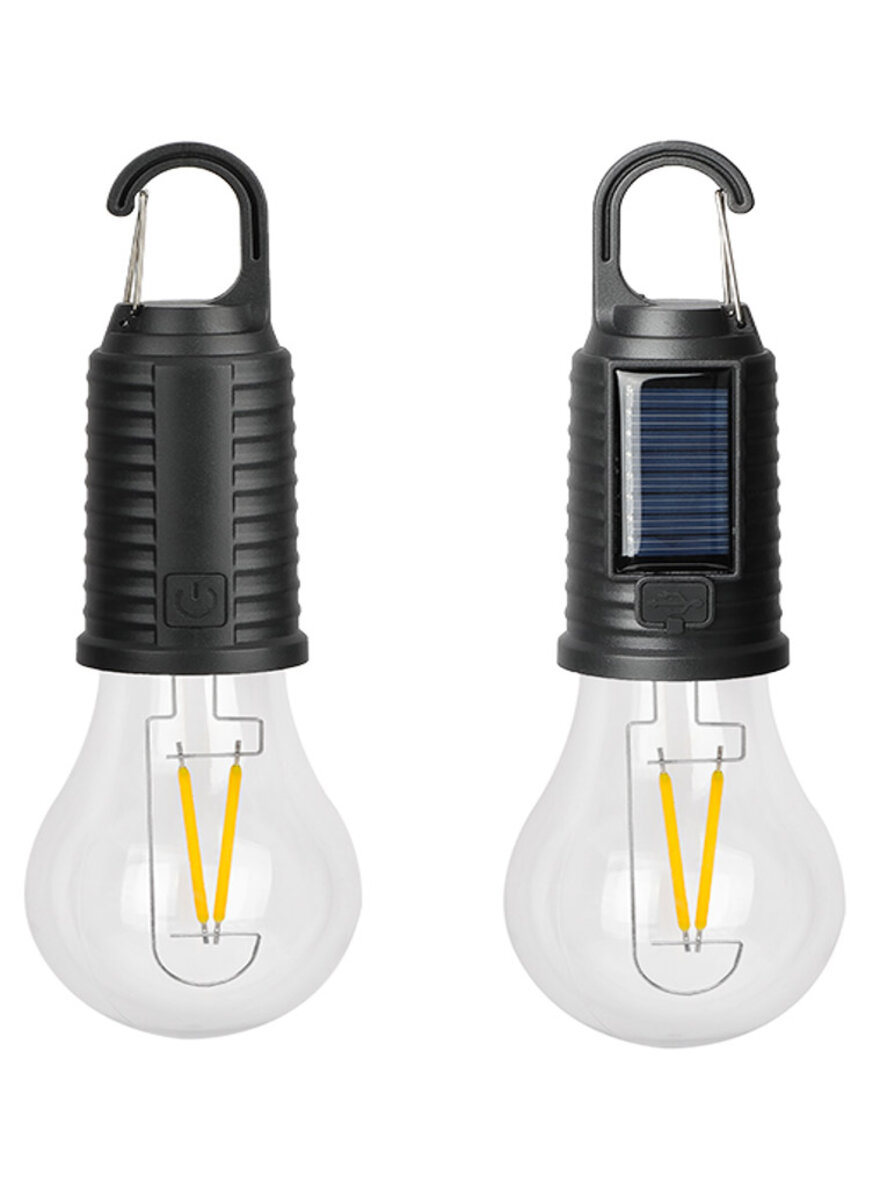 Auf diesem Bild sehen Sie das Produktbild 2 f�r LED GL�HLAMPE MIT SOLARZELLE, AKKU UND KARABINERHAKEN