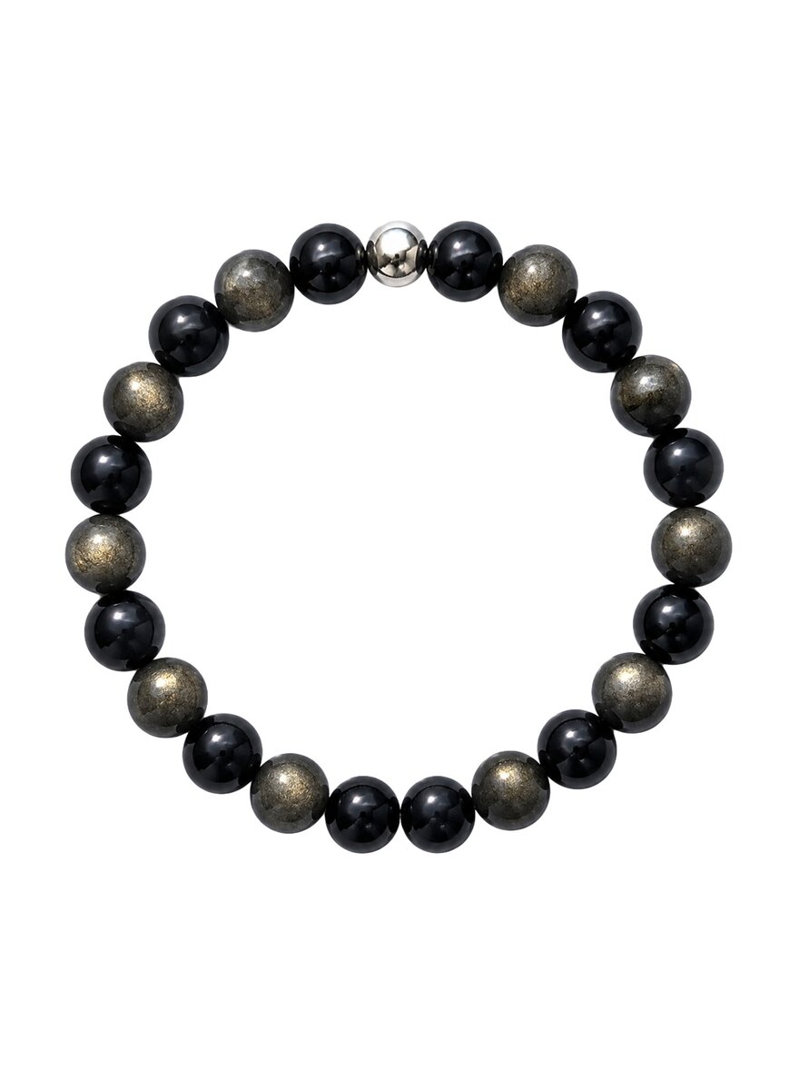 Auf diesem Bild sehen Sie das Produktbild 1 f�r ELASTIK-ARMBAND GOLD-OBSIDIAN 10 MM KUGELN