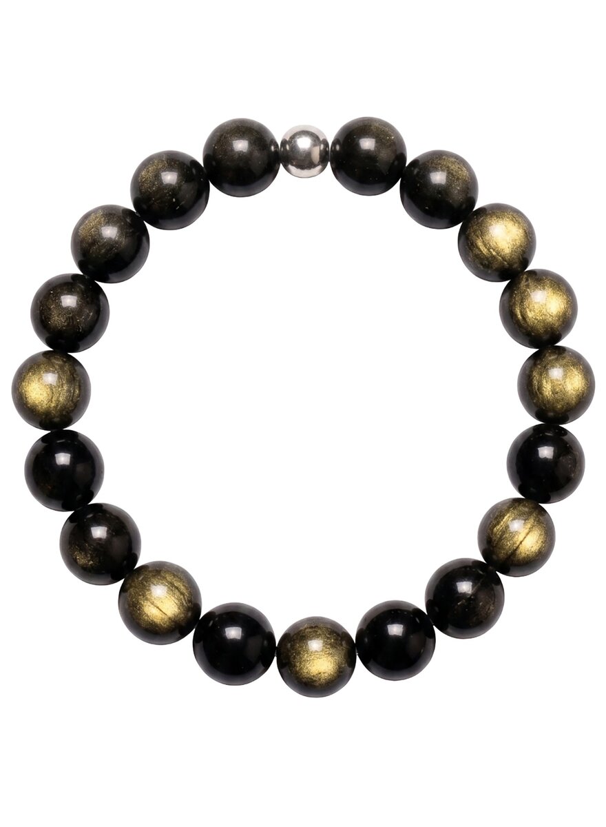 Auf diesem Bild sehen Sie das Produktbild 2 f�r ELASTIK-ARMBAND GOLD-OBSIDIAN 10 MM KUGELN