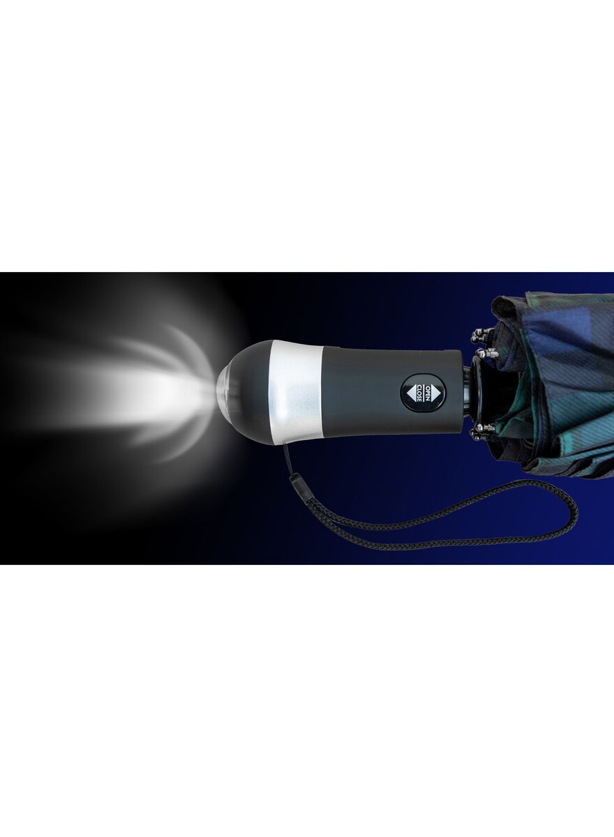Auf diesem Bild sehen Sie das Produktbild f�r 5 AUTOMATIK-REGENSCHIRM LED-TREK MIT TASCHENLAMPE IM GRIFF
