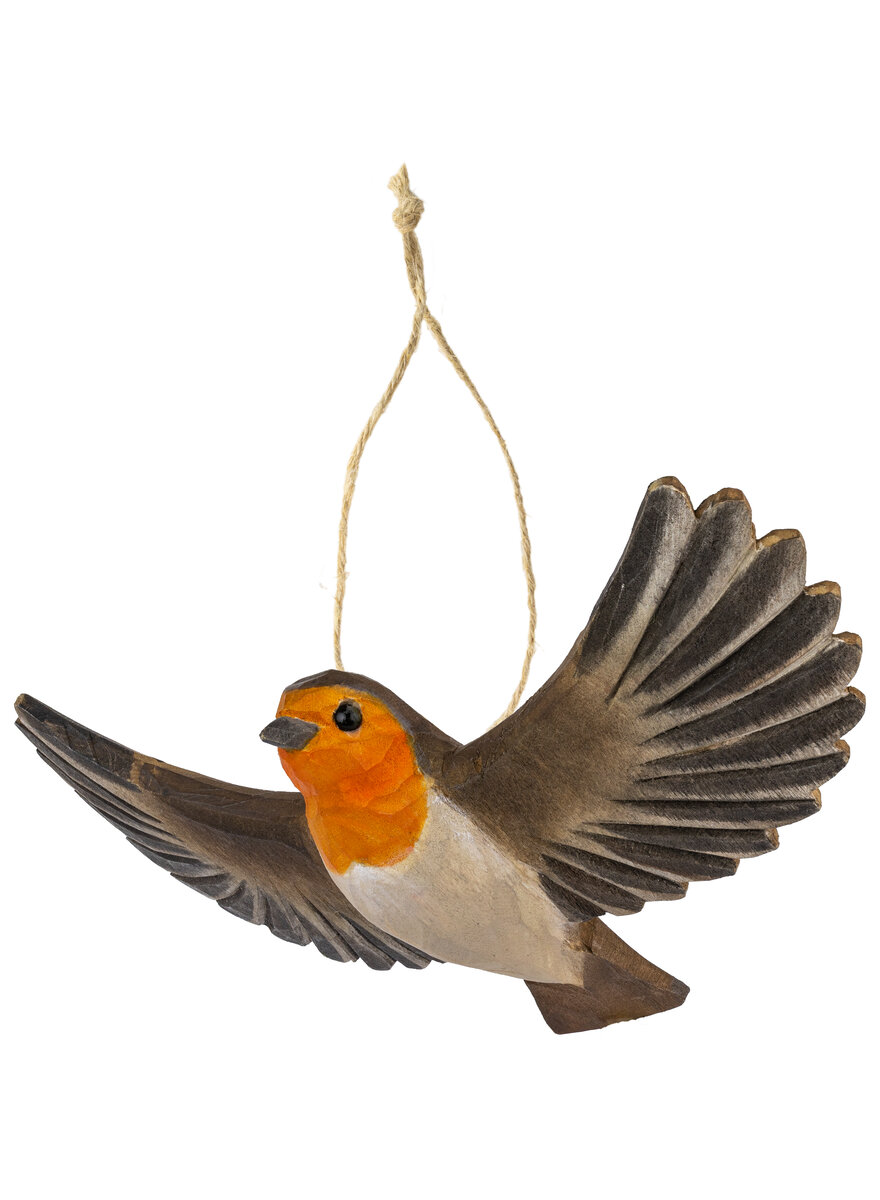 Auf diesem Bild sehen Sie das Produktbild 1 f�r HOLZDEKO ROTKEHLCHEN FLIEGEND - HANDGESCHNITZTER VOGEL