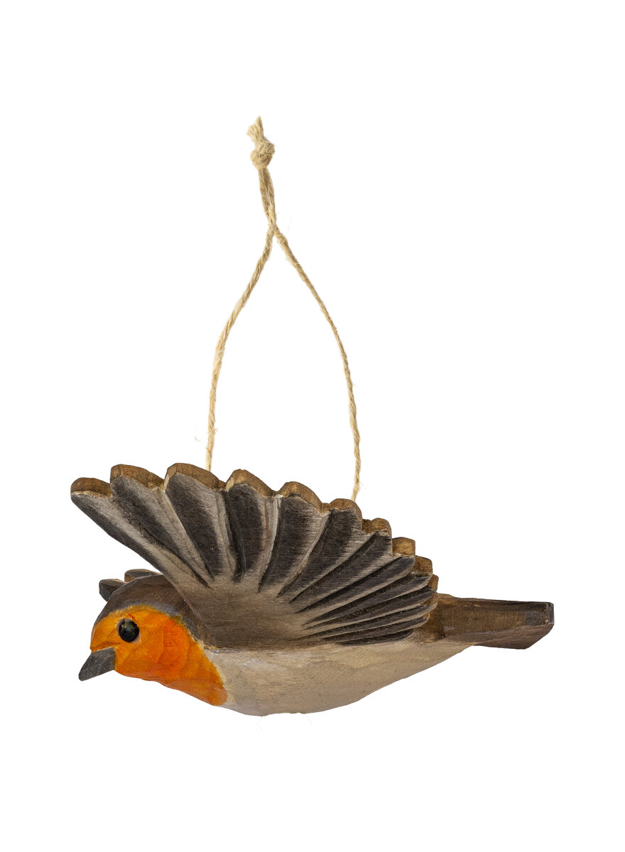 Auf diesem Bild sehen Sie das Produktbild 2 f�r HOLZDEKO ROTKEHLCHEN FLIEGEND - HANDGESCHNITZTER VOGEL