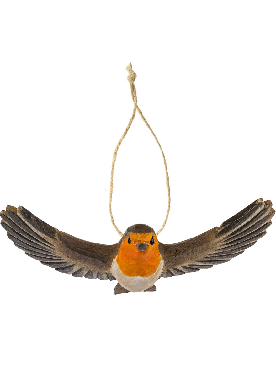 Auf diesem Bild sehen Sie das Produktbild 3 f�r HOLZDEKO ROTKEHLCHEN FLIEGEND - HANDGESCHNITZTER VOGEL