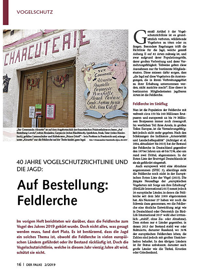 Auf diesem Bild sehen Sie das Produktbild 1 fr 40 JAHRE VOGESCHUTZRICHTLINIE UND DIE JAGD: AUF BESTELLUNG FELDLERCHE