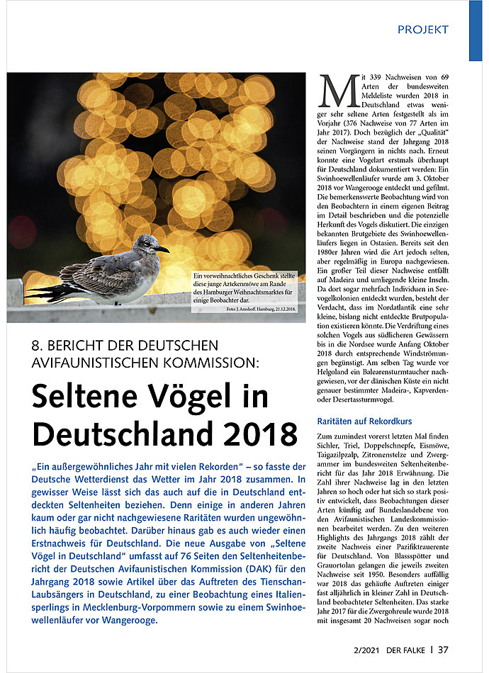 8. BERICHT DER DEUTSCHEN AVI FAUNISTISCHEN KOMMISSION: SELT ENE VGEL IN DEUTSCHLAND 2018