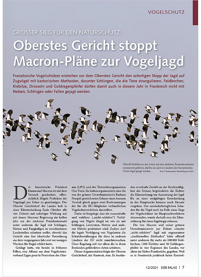 GROSSER SIEG FR DEN NATURSCHU TZ: OBERSTES GERICHT STOPPT MACRON-PLNE ZUR VOGELJAGD