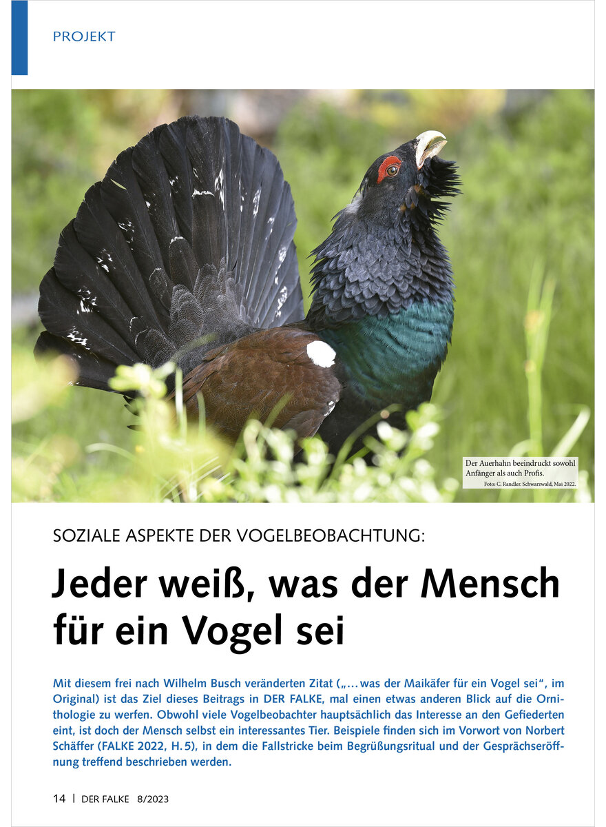 SOZIALE ASPEKTE DER VOGELBEOBA CHTUNG JEDER MENSCH WEISS, WAS DER MENSCH FR EIN VOGEL SEI