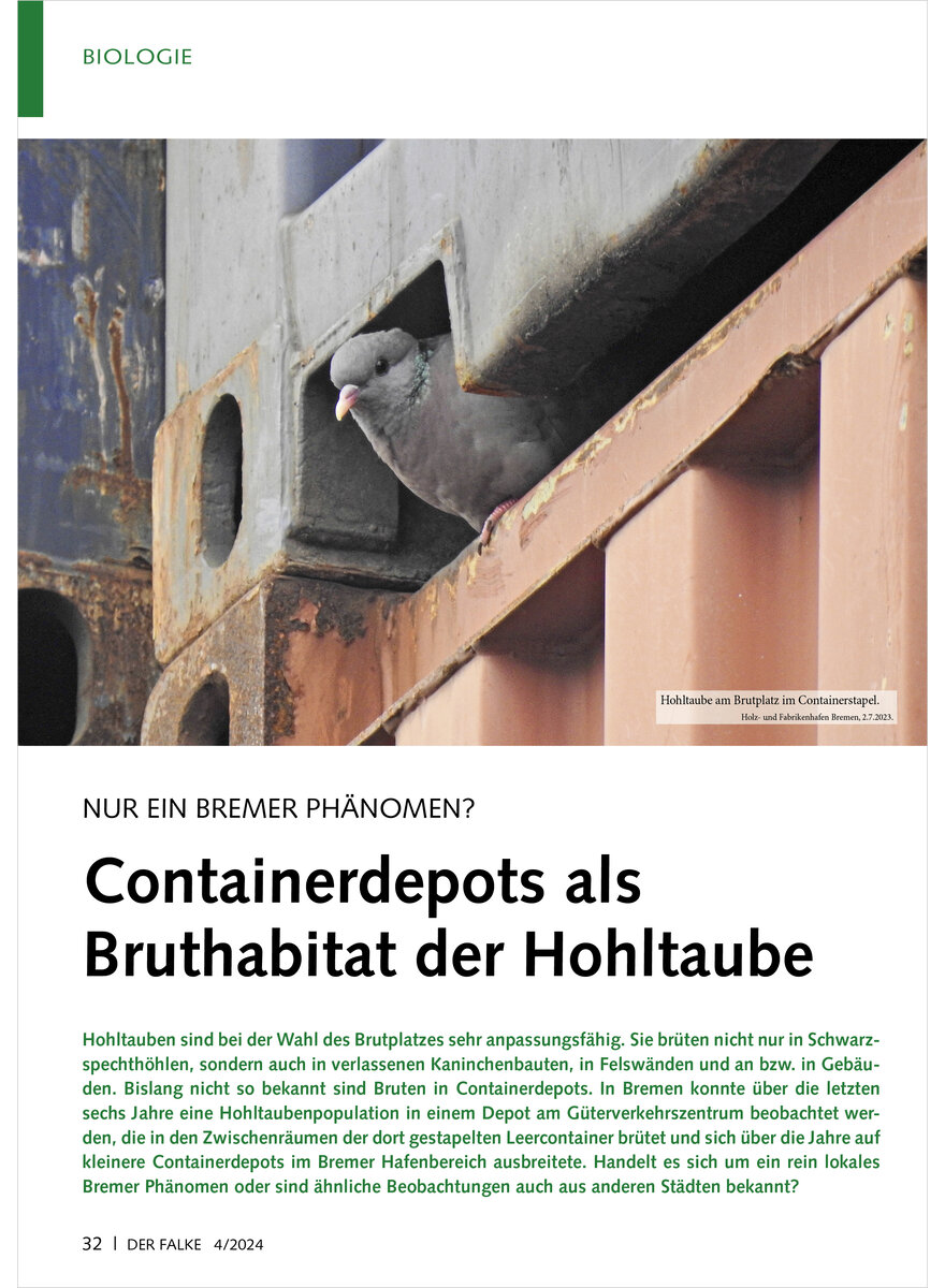 NUR EIN BREMER PHNOMEN? CON TAINERDEPOTS ALS BRUTHABITAT DER HOHLTAUBE