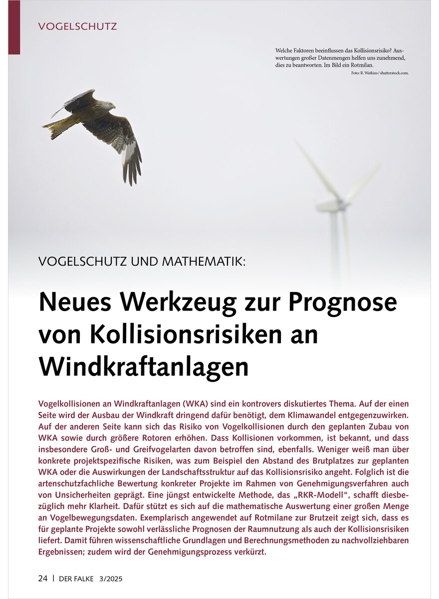 VOGELSCHUTZ UND MATHEMATIK WER KZEUG ZUR PROGNOSE VON KOLLISI ONSRISIKEN AN WINDKRAFTANLAGEN