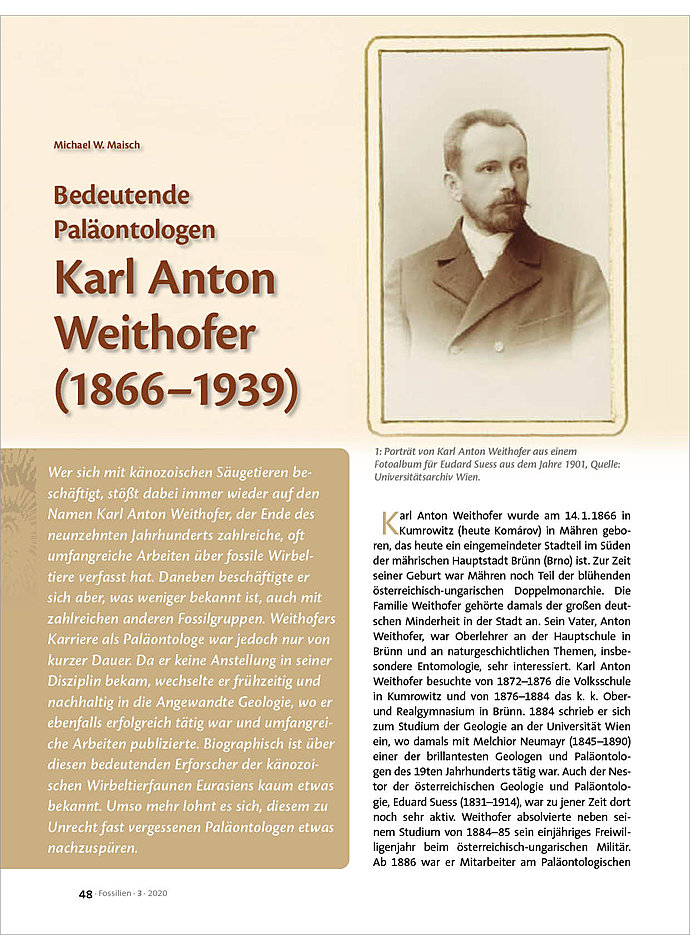 BEDEUTENDE PALÄONTOLOGEN KARL ANTON WEITHOFER (1866- 1939)