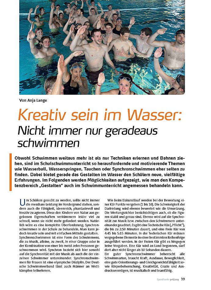 KREATIV SEIN IM WASSER NICHT IMMER NUR GERADEAUS SCHWIMMEN