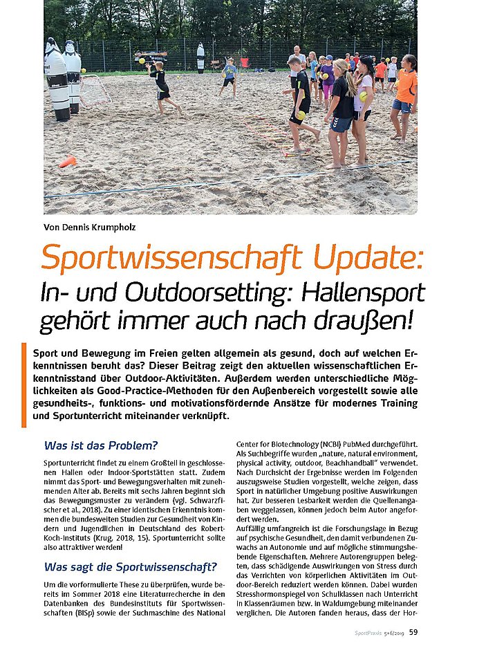 SPORTWISSENSCHAFT UPDATE IN- UND OUTDOORSETTING