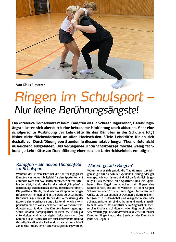 RINGEN IM SCHULSPORT NUR KEINE BERHRUNGSNGSTE